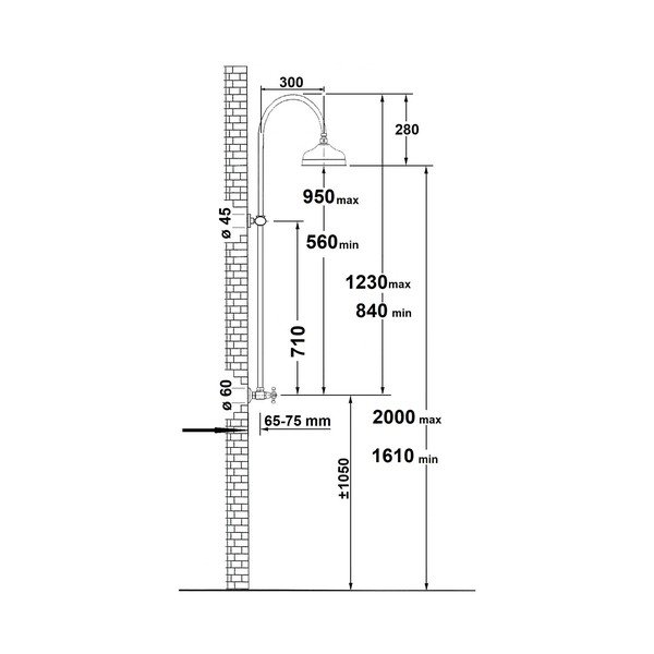 Spīdīgas sudraba krāsas misiņa dušas komplekts ar dušas galvu 123 cm Antea – Sapho-image-1