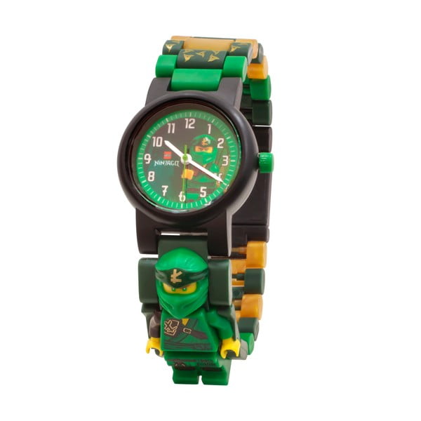 Zaļš rokas pulkstenis ar atlokāmu siksniņu un LEGO® NINJAGO Lloyd minifigūriņu