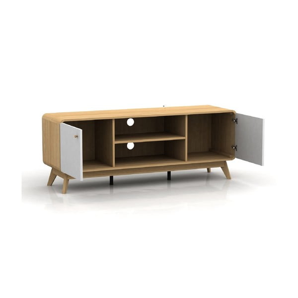 Balts/dabīga toņa TV galdiņš ar ozolkoka imitāciju 140x53 cm Caitlin – Støraa-image-2
