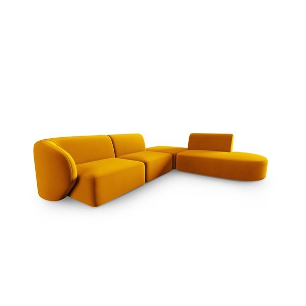 Sinepju dzeltens samta stūra dīvāns (ar labo stūri/L veida) Paolo – Milo Casa-image-2