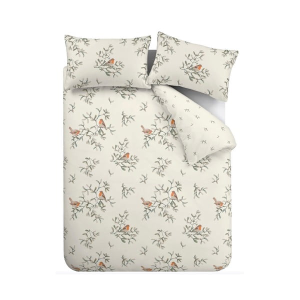 Krēmkrāsas vienguļamā flaneļa gultas veļa 135x200 cm Mistletoe Robins – Catherine Lansfield