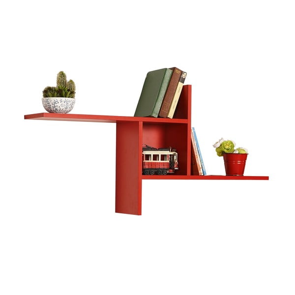 Sarkans daudzlīmeņu sienas plaukts 100 cm Cross – Kalune Design-image-3