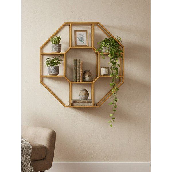 Dabīga toņa daudzlīmeņu metāla sienas plaukts 92 cm Zariah – Premier Housewares-image-1
