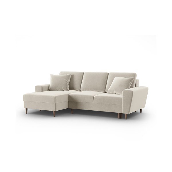 Bēšs samta salokāms stūra dīvāns ar uzglabāšanas vietu (ar kreiso stūri/ar zvilni) Kyoto – Cosmopolitan Design-image-4