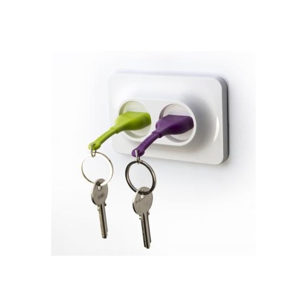 QUALY dubultā atvienošanas sienas stiprinājums ar atslēgu piekariņu, zaļi violets