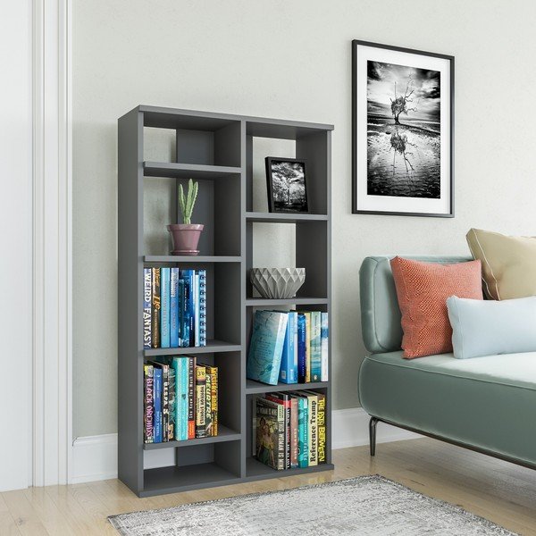 Antracīta pelēks grāmatu plaukts 72x124 cm Keota – Kalune Design-image-2