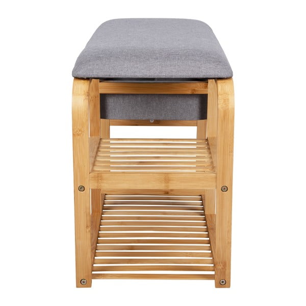 Bambusa apavu plaukts ar pelēku polsterējumu Leitmotiv Bench, platums 70 cm-image-3