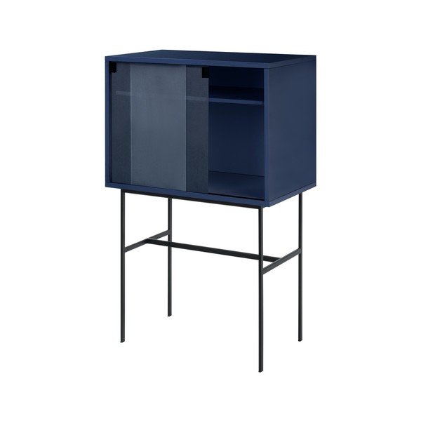 Tumši zila vitrīna ar bīdāmām durvīm 70x109x40 cm Lekko – noo.ma