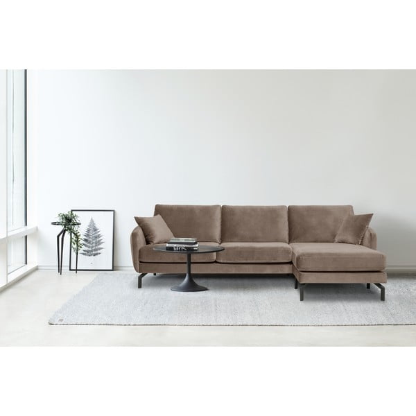 Brūni pelēks samta stūra dīvāns ar Scandic Magic, labais stūris-image-1