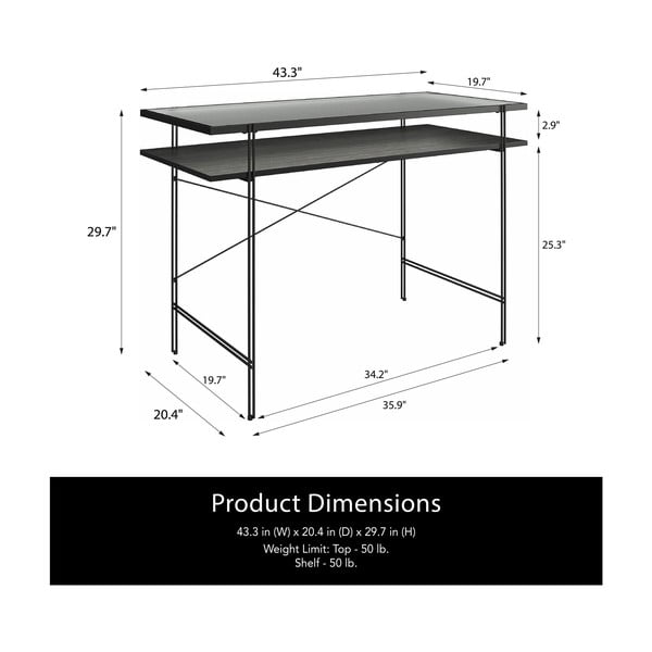 Darba galds ar stikla galda virsmu 49x108 cm Wainwright – Støraa-image-2