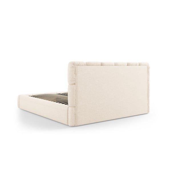 Krēmkrāsas polsterēta divvietīga gulta ar veļas kasti ar redelēm 140x200 cm Bellis – Micadoni Home-image-4