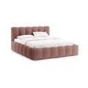 Rozā polsterēta divvietīga gulta ar veļas kasti ar redelēm 160x200 cm Lupine – Micadoni 