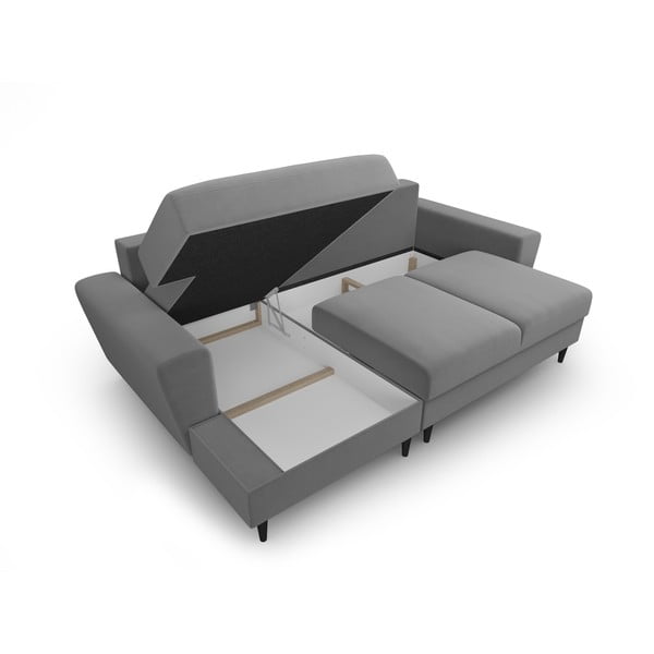 Gaiši pelēks samta salokāms stūra dīvāns ar uzglabāšanas vietu (ar kreiso stūri/ar zvilni) Kyoto – Cosmopolitan Design-image-3