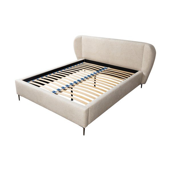 Bēša polsterēta divvietīga gulta ar redelēm 160x200 cm Makana – Makamii-image-1