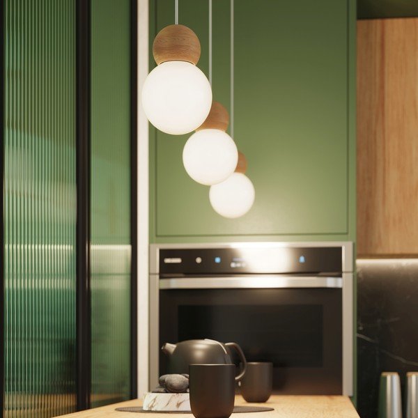Balta/dabīga toņa masīvkoka piekaramā lampa ar stikla abažūru ø 11 cm Glim – Sollux-image-2