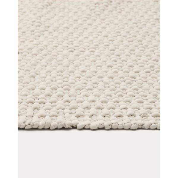 Krēmkrāsas ar rokām darināts celiņa paklājs no kokvilnas maisījuma 70x140 cm Mascarell – Kave Home-image-4