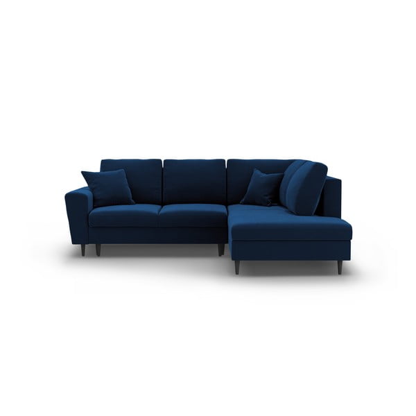 Zils samta salokāms stūra dīvāns ar uzglabāšanas vietu (ar labo stūri/L veida) Kyoto – Cosmopolitan Design