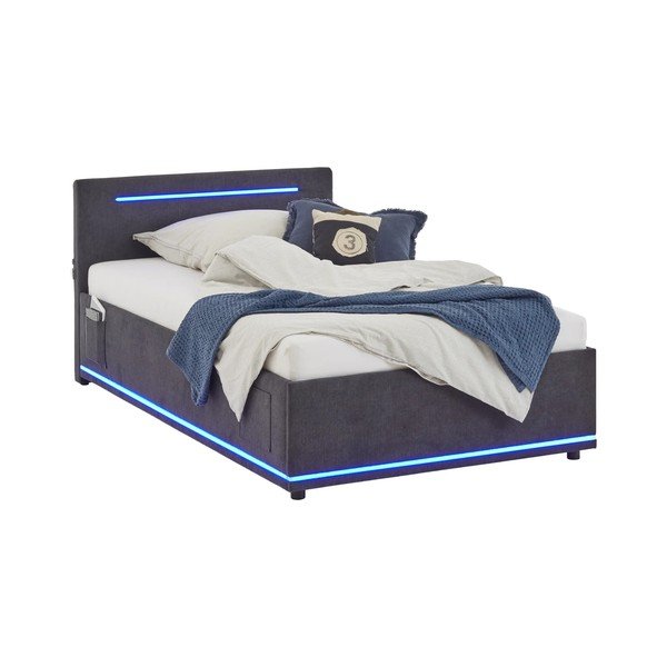 Tumši pelēka polsterēta bērnu gulta ar veļas kasti un redelēm 140x200 cm Circle – Meise Möbel-image-4