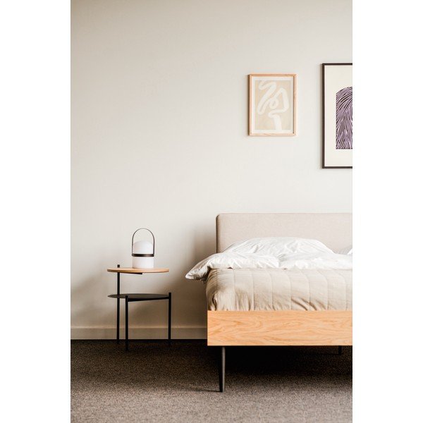 Dabīga toņa polsterēta/no skaidu plāksnēm divvietīga gulta ar ozolkoka imitāciju ar redelēm 160x200 cm Streiko – noo.ma-image-2