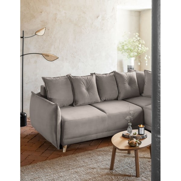 Gaiši brūns velveta salokāms stūra dīvāns (ar labo stūri) Lazy Lukka – Miuform-image-4