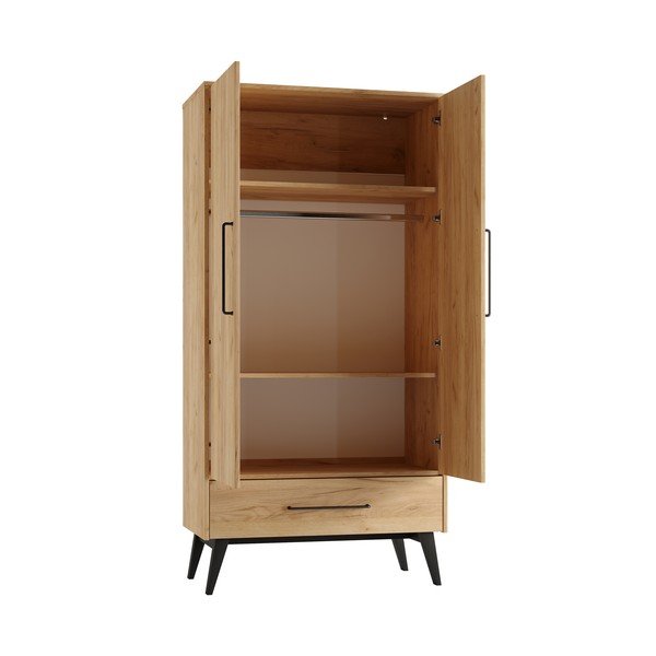 Dabīga toņa bērnu drēbju skapis ar dižskābarža koka imitāciju 100x200 cm Retro – Pinio-image-3