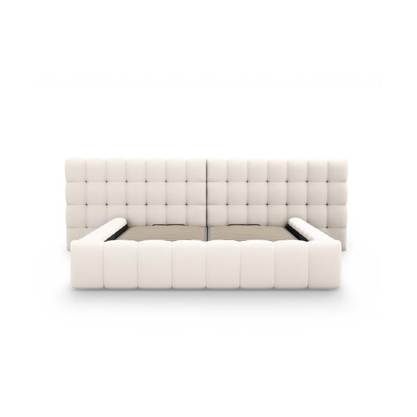 Krēmkrāsas polsterēta divvietīga gulta ar veļas kasti un redelēm 180x200 cm Mamaia – Micadoni Home-image-4