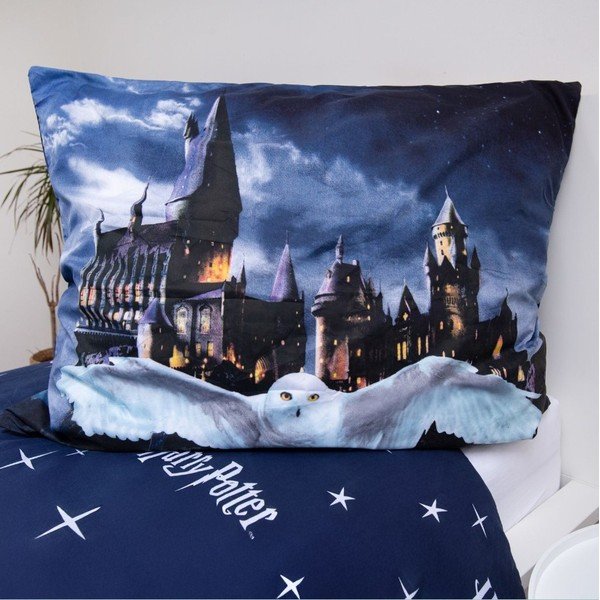 Tumši zila/pelēka vienguļamā mikrošķiedras bērnu gultas veļa 140x200 cm Harry Potter "Hogwarts Night" – Jerry Fabrics-image-3
