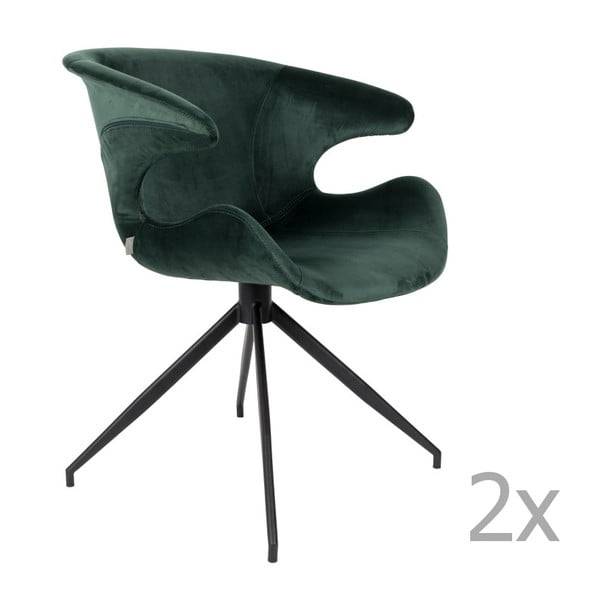 2 zaļu krēslu komplekts ar roku balstiem Zuiver Mia