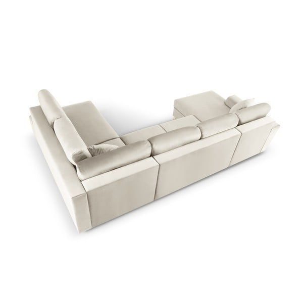 Bēšs samta salokāms stūra dīvāns ar uzglabāšanas vietu (ar labo stūri/U veida) Kyoto – Cosmopolitan Design-image-4