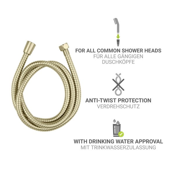 Matētas zelta krāsas nerūsējošā tērauda dušas šļūtene 150 cm Brass – Wenko-image-3