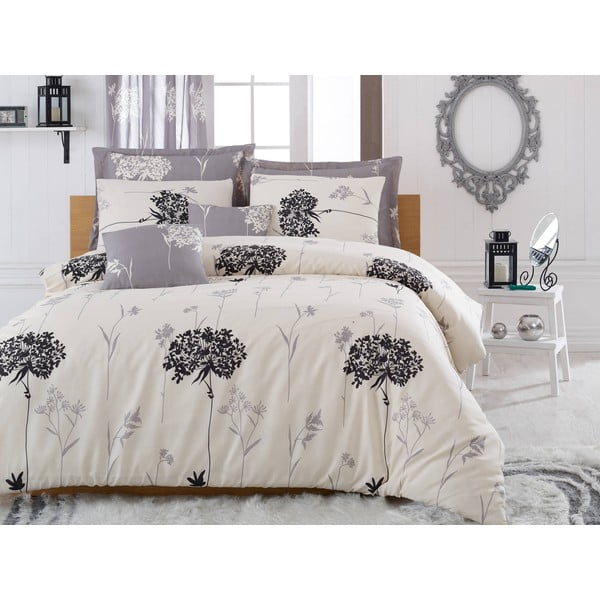 Bēša un pelēka gultas veļa un gultas pārklājs divguļamai gultai Efil Beige Grey, 200 x 220 cm