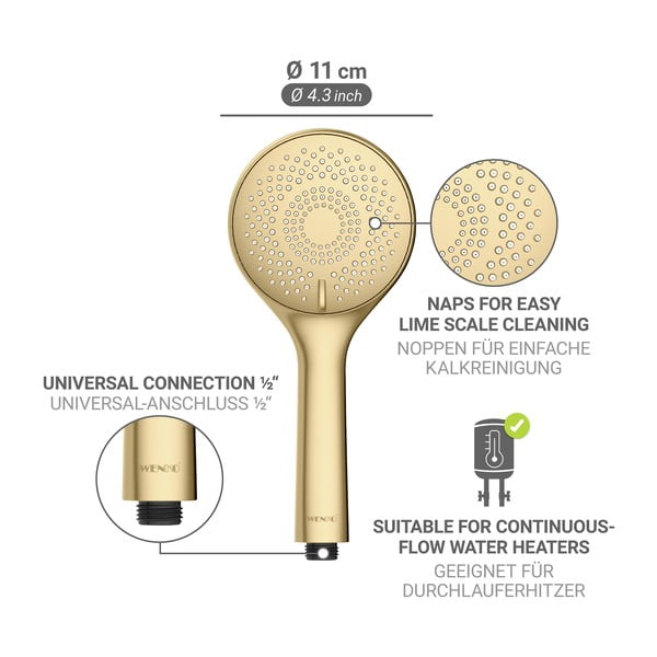 Matētas zelta krāsas plastmasas ekonomiskā dušas galva ø 11 cm Watersaving System – Wenko-image-4