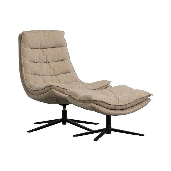 Dabīga toņa grozāms atpūtas krēsls ar kāju balstu no šenila auduma Kube – WOOOD