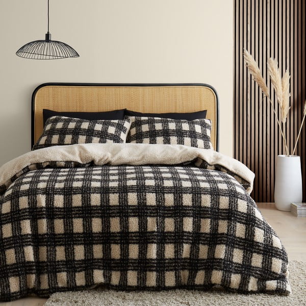 Melna/krēmkrāsas vienvietīga mikroplīša gultas veļa 135x200 cm Cosy Borg Sherpa – Catherine Lansfield