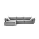 Gaiši pelēks samta stūra dīvāns (ar kreiso stūri/ar zvilni) Vanda – Mazzini Sofas