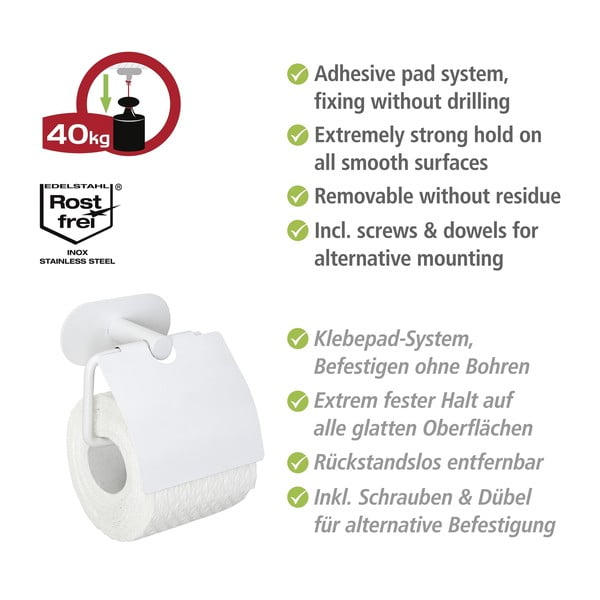Balts nerūsējošā tērauda pašlīmējošs tualetes papīra turētājs Orea – Wenko-image-4