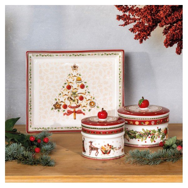 Sarkani bēšs porcelāna servīzes šķīvis ar Ziemassvētku motīvu Villeroy & Boch, 27,4 x 22,7 cm-image-1