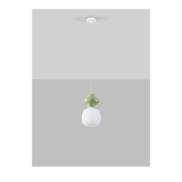 Balta/gaiši zaļa keramikas piekaramā lampa ar stikla abažūru ø 18 cm Clio – Nova Luce-image-3