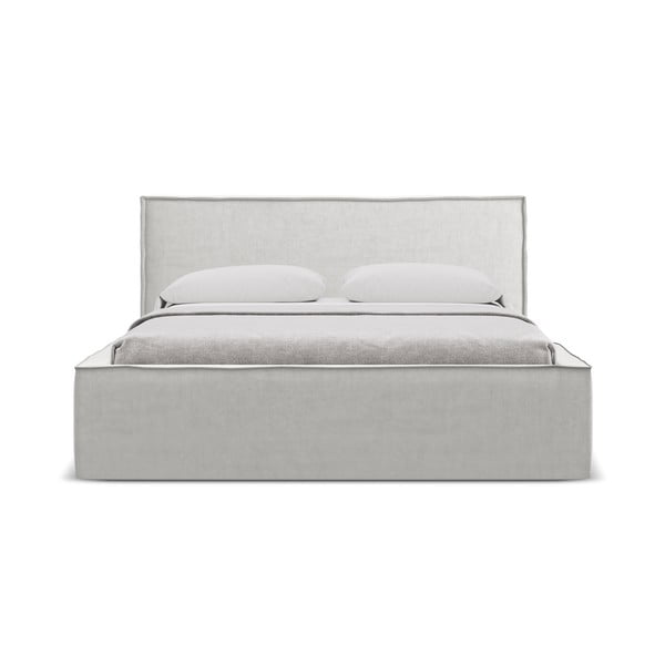 Gaiši pelēka polsterēta divvietīga gulta ar veļas kasti un redelēm 180x200 cm Anani – Makamii-image-3