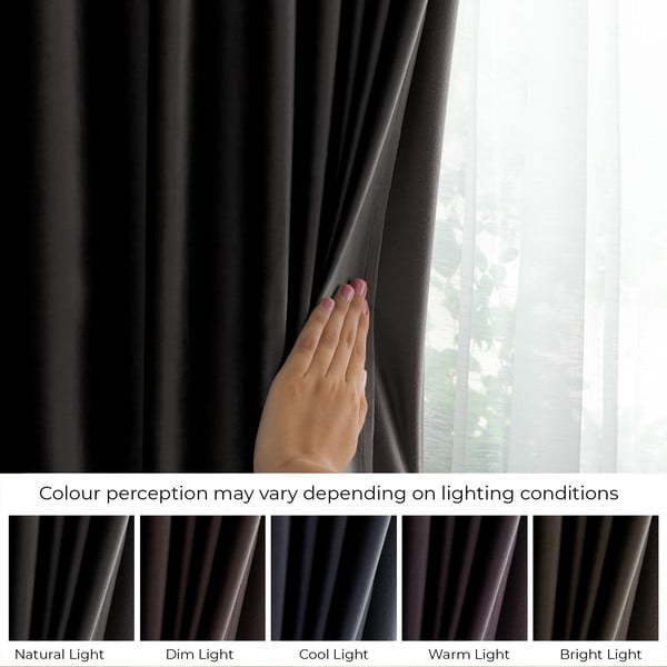 Melns samta daļēji gaismu necaurlaidīgs aizkars 140x270 cm Eyelets – Restilo-image-4