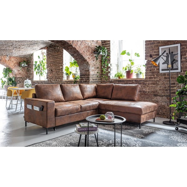 Brūns salokāms stūra dīvāns no ādas imitācijas (ar labo stūri) Lofty Lilly – Miuform-image-3