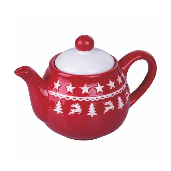Sarkanbalta keramikas Ziemassvētku tējkanna 520 ml Xmas - VDE Tivoli 1996-image-1