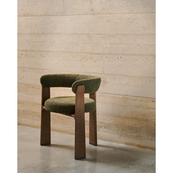 Haki/brūns oša masīvkoka ēdamistabas krēsls ar roku balstiem Granite – Kave Home-image-1