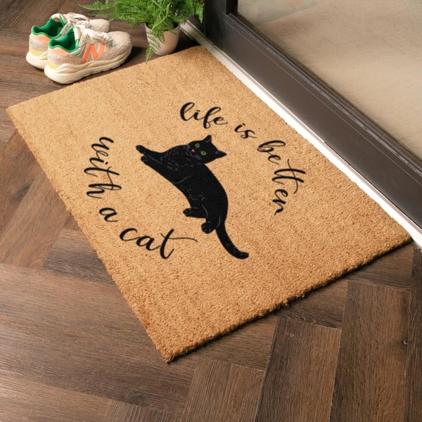 Kokosšķiedras kājslauķis 40x60 cm Life Is Better With a Cat – Artsy Doormats-image-1