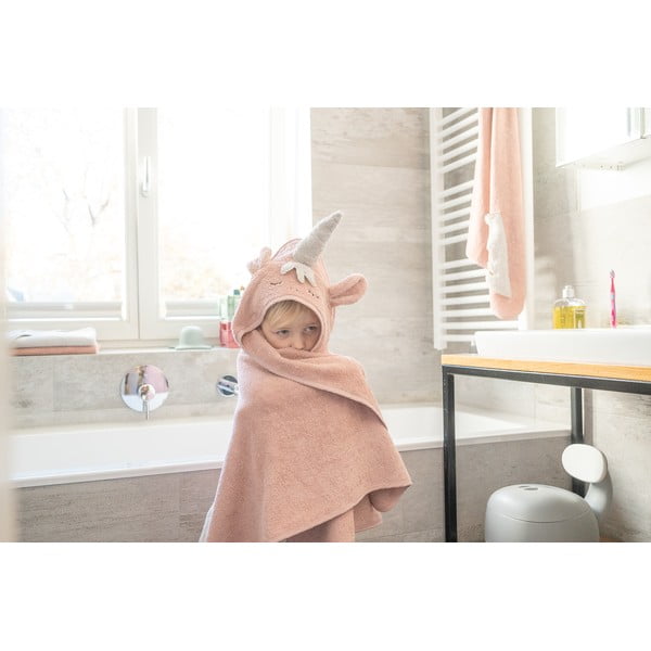 Rozā kokvilnas bērnu dvielis ar kapuci 75x75 cm Unicorn – Kindsgut-image-4
