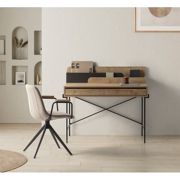 Ozola masīvkoka darba galds ar izvelkamu virsmu 60x113 cm Lila – Marckeric-image-1