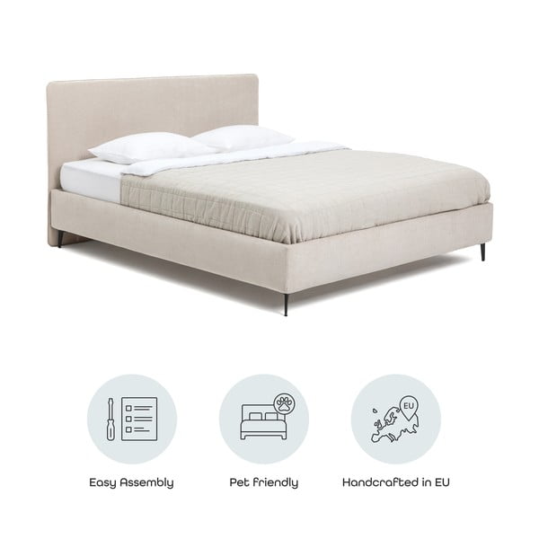 Bēša polsterēta divvietīga gulta ar redelēm 160x200 cm Noira Slim – Bonami Selection-image-4