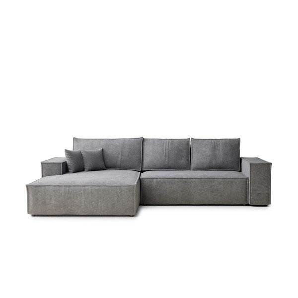 Pelēks salokāms stūra dīvāns no šenila auduma ar uzglabāšanas vietu (ar kreiso stūri/ar zvilni) Maze – Maison de Rêve