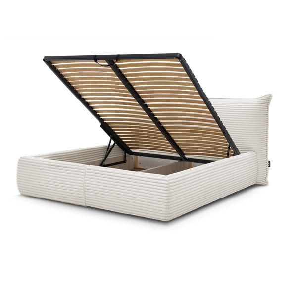 Krēmkrāsas polsterēta divvietīga gulta ar veļas kasti ar redelēm 160x200 cm Jade – Bobochic Paris-image-1