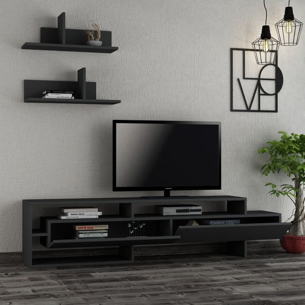 Antracīta pelēks TV plauktu komplekts 180x42 cm Gara – Homitis-image-1